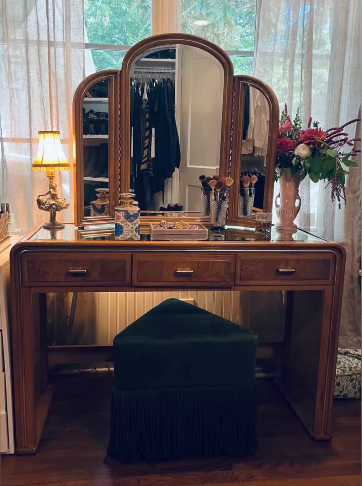 Vintage Hollywood Regency Burlwood Vanity